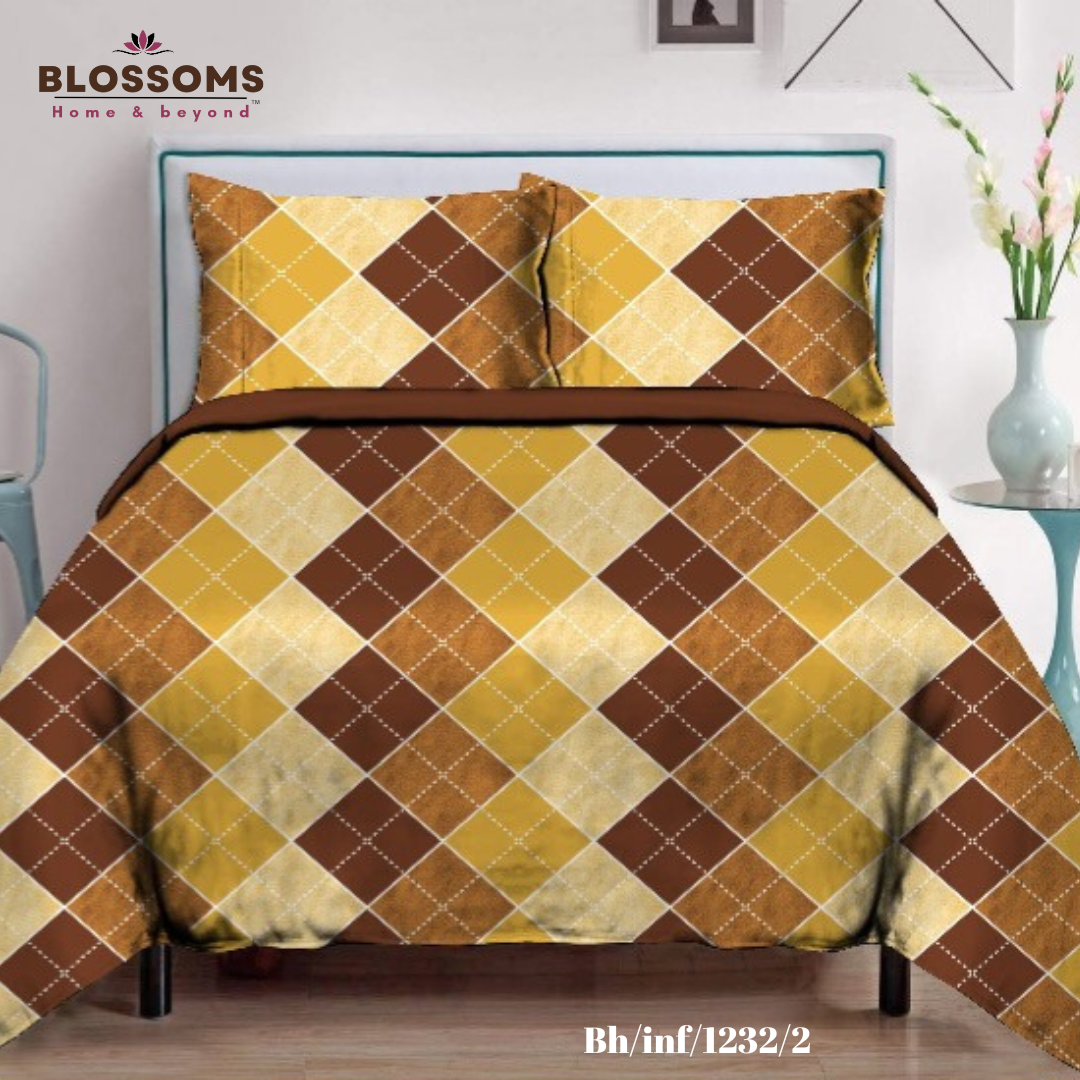 Blossoms-Home & Beyond Printed Queen Size Double Bed Bedsheet, Geometric Print with 2 Pillows