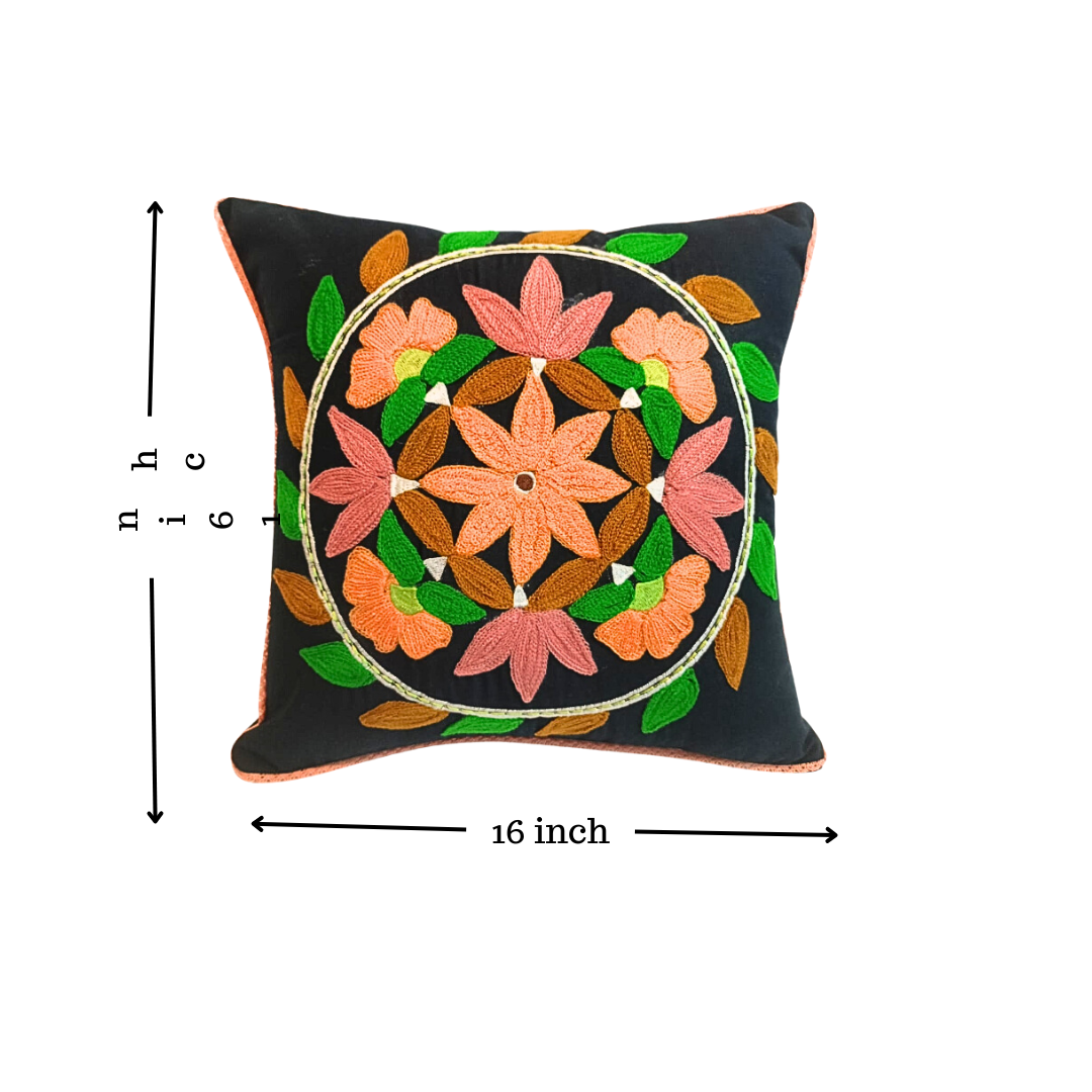 Decorative Cushion Cover |Aari work| 16 by 16| Cotton Fabric|Floral Work||cc|emb|413
