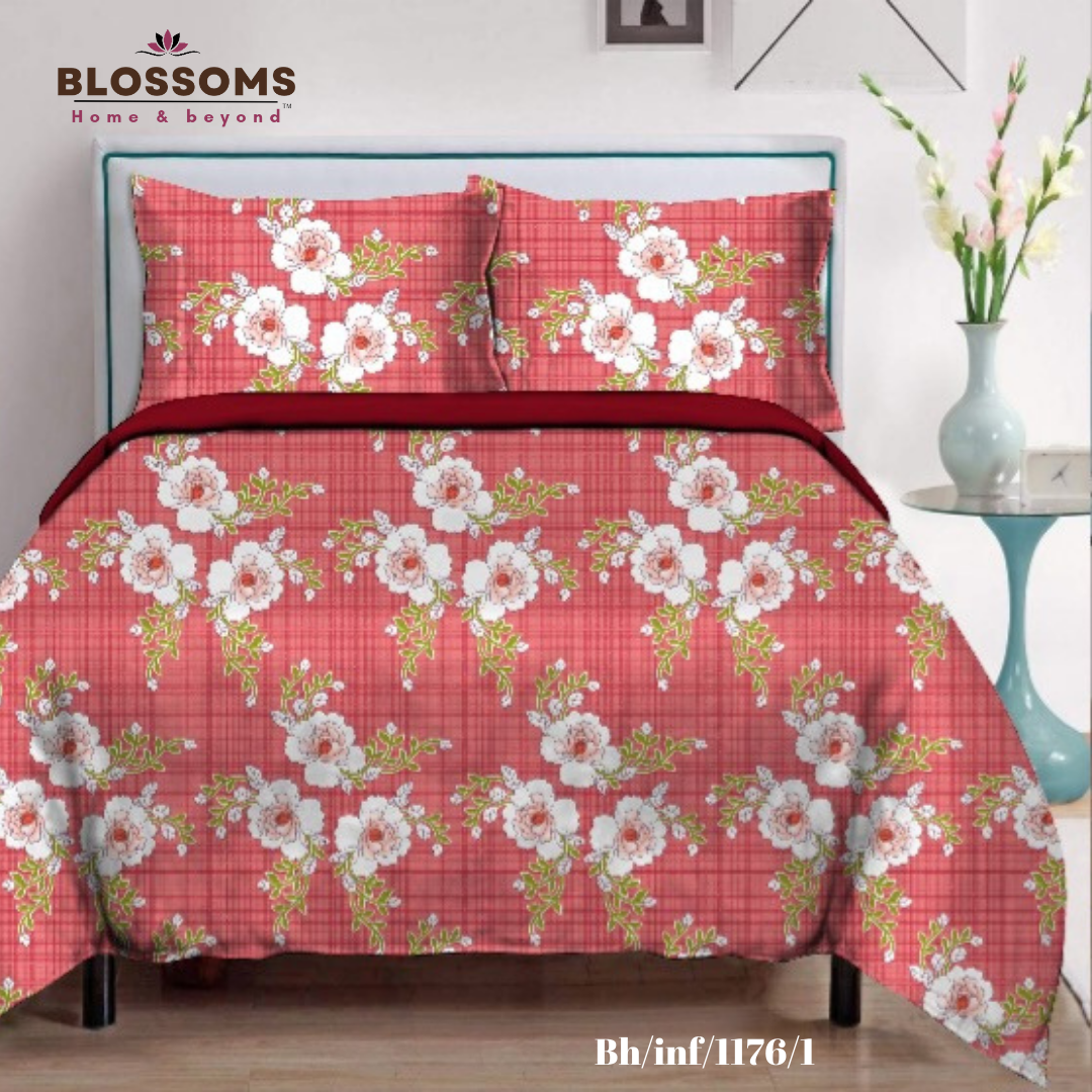 Blossoms-Home & Beyond Printed Queen Size Double Bed Bedsheet, Floral Print with 2 Pillows