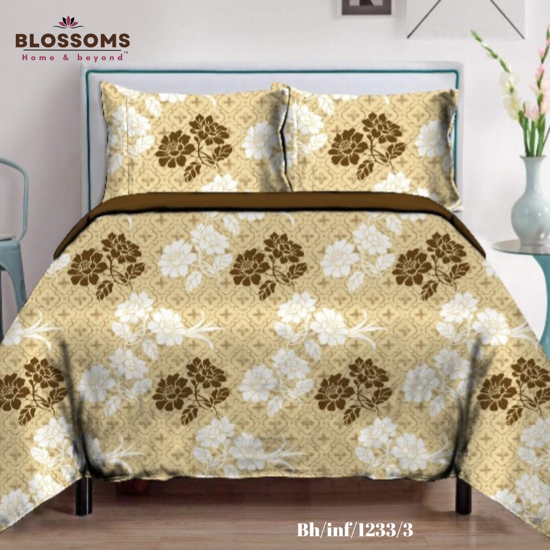 Blossoms-Home & Beyond Printed Queen Size Double Bed Bedsheet, Floral Print with 2 Pillows
