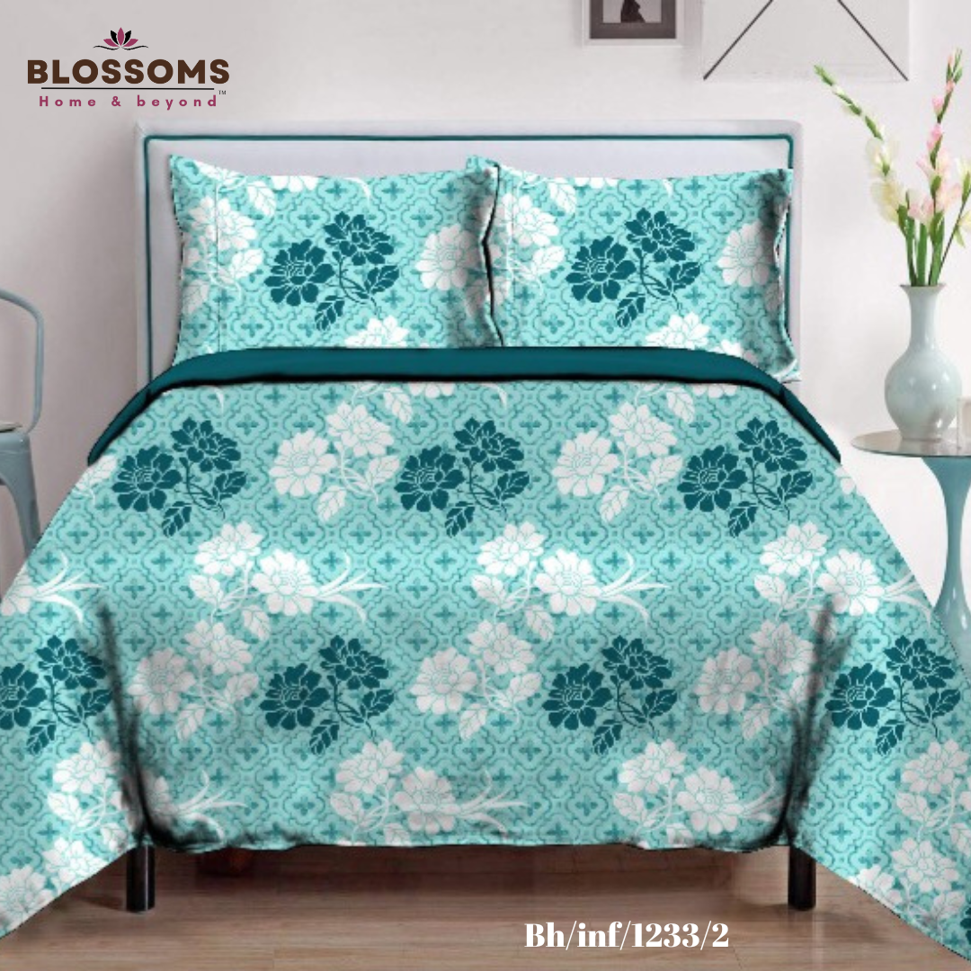 Blossoms-Home & Beyond Printed Queen Size Double Bed Bedsheet, Floral Print with 2 Pillows