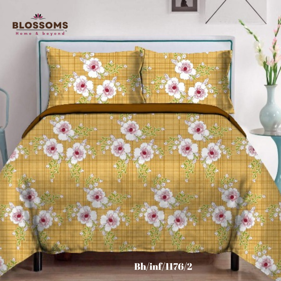 Blossoms-Home & Beyond Printed Queen Size Double Bed Bedsheet, Floral Print with 2 Pillows