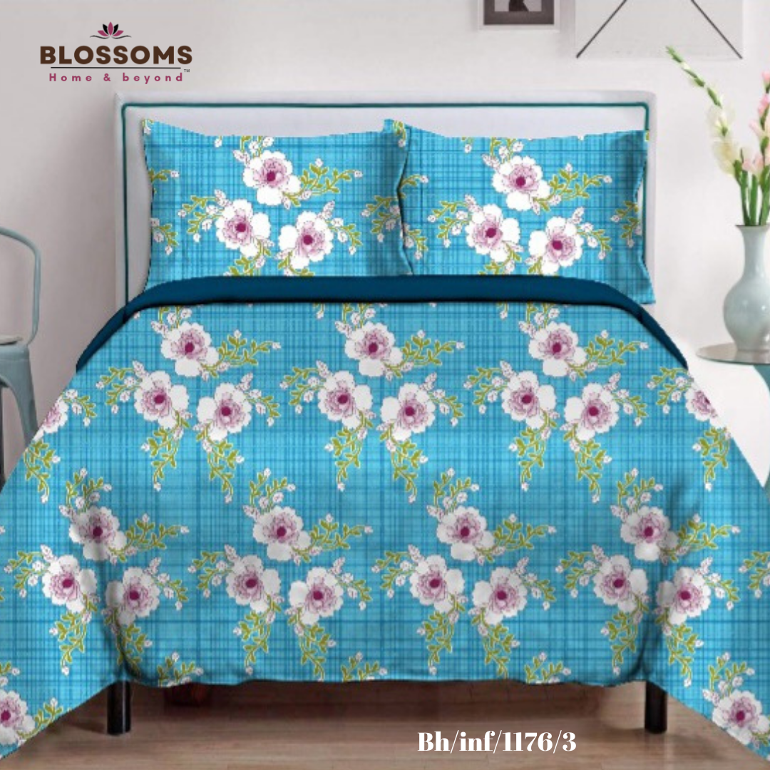 Blossoms-Home & Beyond Printed Queen Size Double Bed Bedsheet, Floral Print with 2 Pillows