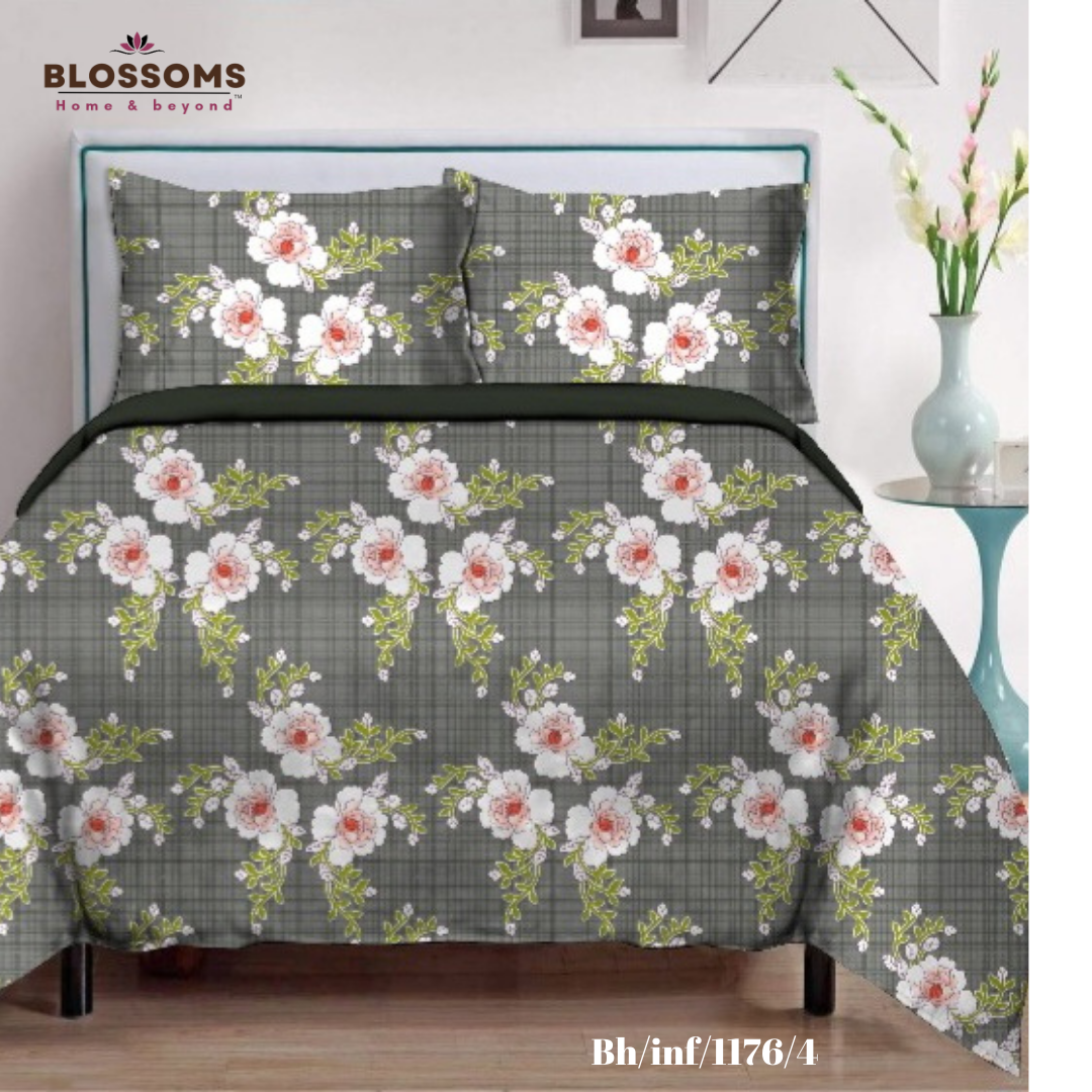 Blossoms-Home & Beyond Printed Queen Size Double Bed Bedsheet, Floral Print with 2 Pillows