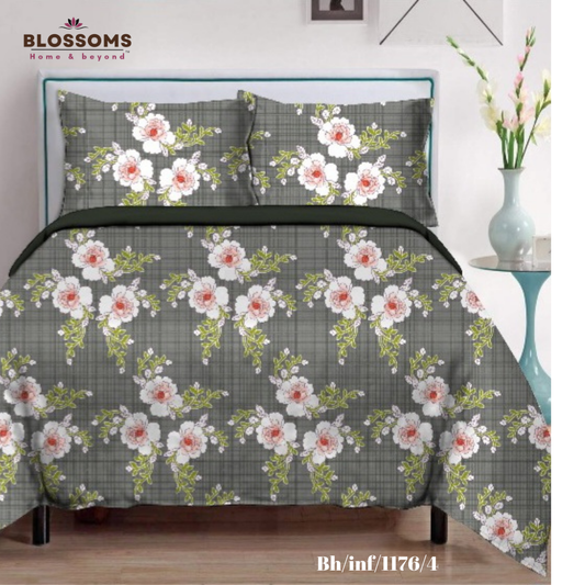 Blossoms-Home & Beyond Printed Queen Size Double Bed Bedsheet, Floral Print with 2 Pillows