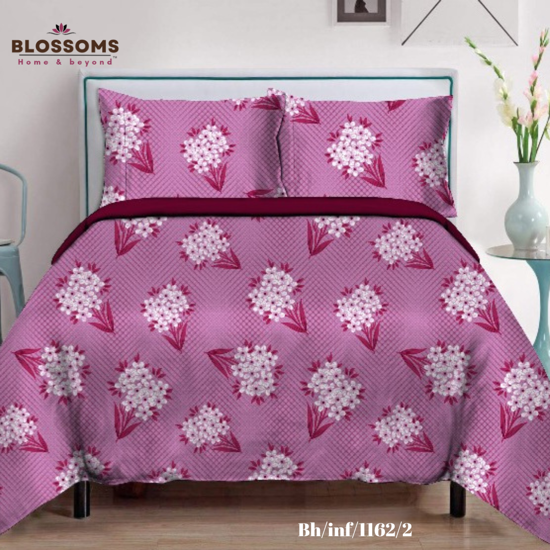 Blossoms-Home & Beyond Printed Queen Size Double Bed Bedsheet, Floral Print with 2 Pillows