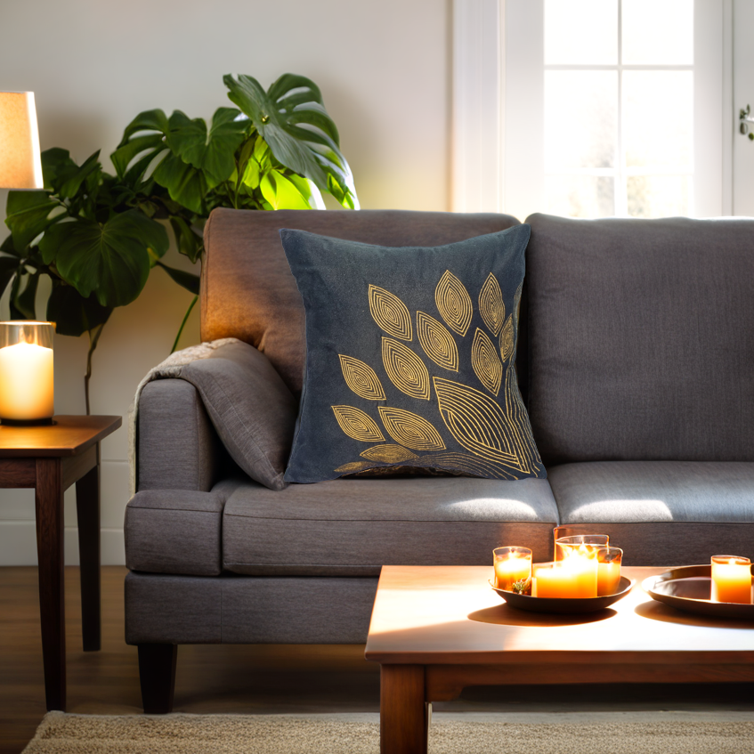 Blossoms Decorative Cushion Cover |modern embroidery work| 14 by 14| Silk Fabric|Modern Design.