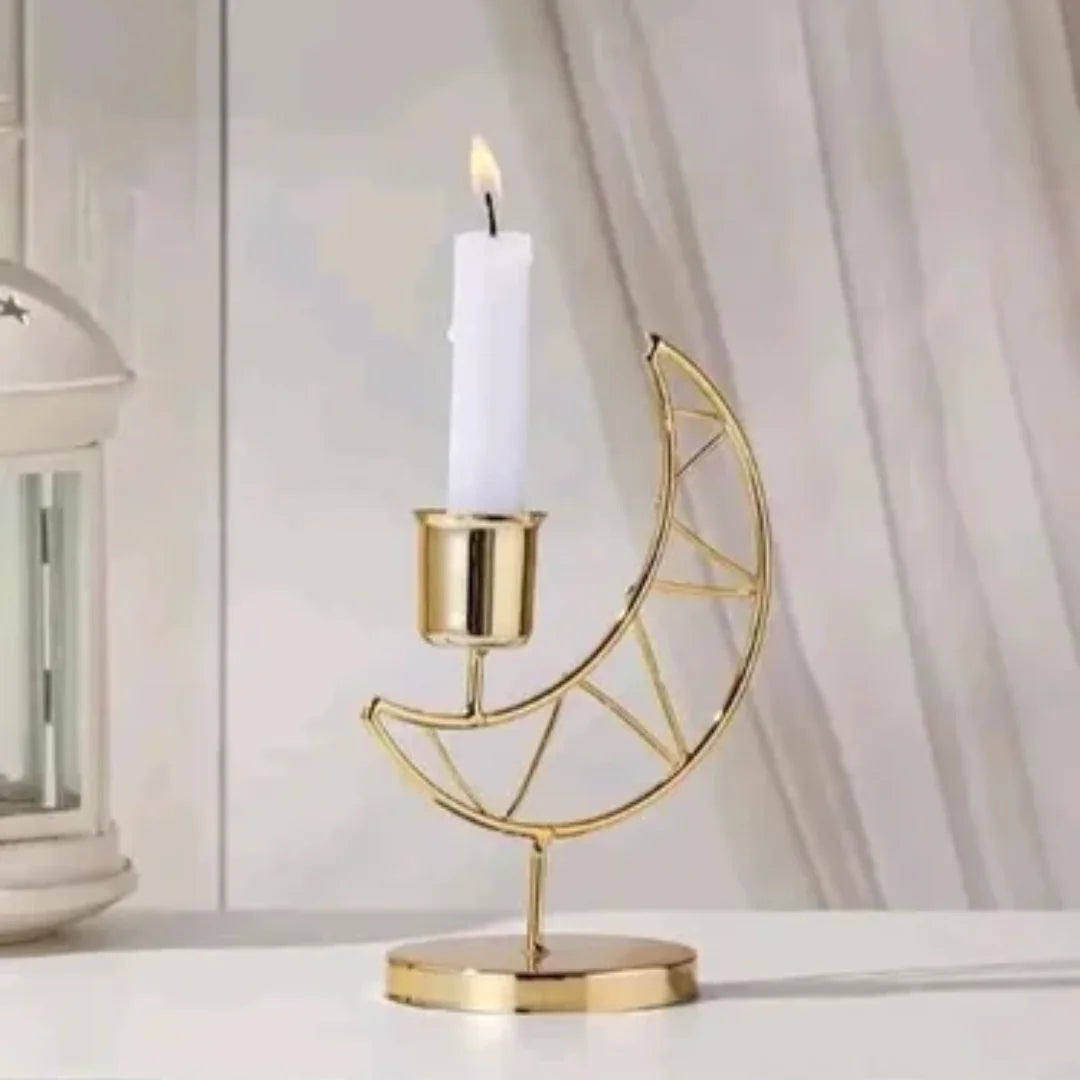 Blossoms Decorative Metal Candle Stand Moon Design, Best Eid Decoration, Thanksgiving Gift | Indoor & Outdoor, Festival Decorative Candles Gift Items (Set of 2)