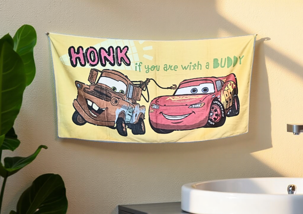 Blossoms kids Mc Queen honk cars cartoon printed Towels | 100% Cotton towels| | safe for kids | big size 25x48 inch | set of 1 pc .