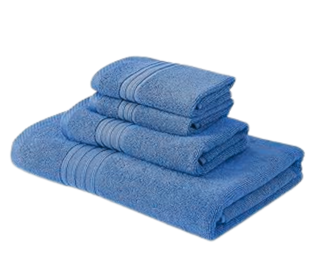 Blossoms 4 pc Blue colour Towel set . |1 PC Bath Towel | 1 PC hand Towel| | 2 pc Face Towel| |100% pure cotton|.