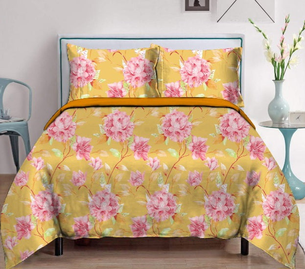 Blossoms-Home & Beyond Floral Printed Bedsheet with 2 Pillow Covers | Comfortable | Flat Sheets | Double Bed | 100% Pure Cotton. (Mehndi)