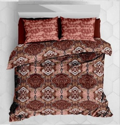 100%cotton double bedsheet with 2 engineered pillows.