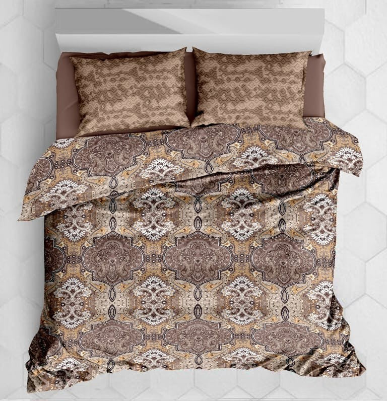 100%cotton double bedsheet with 2 engineered pillows.