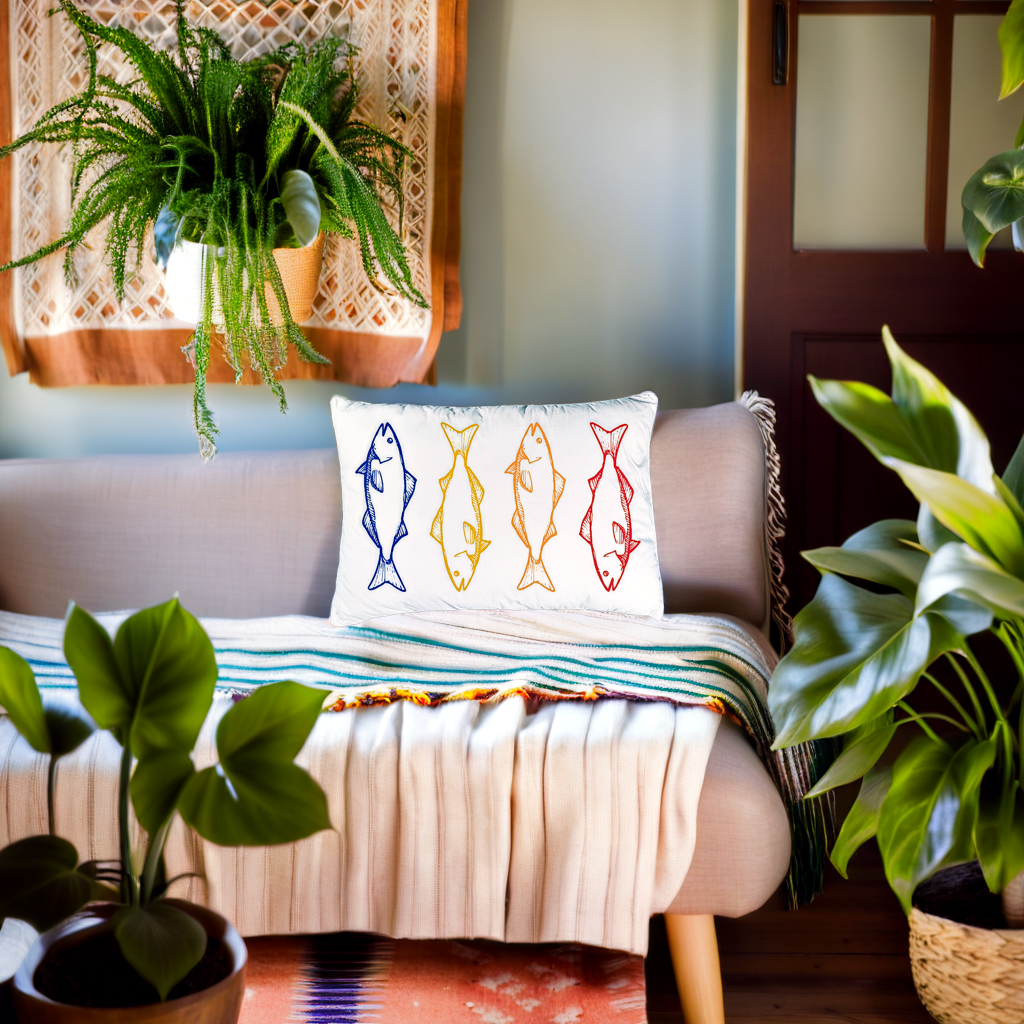 Blossoms Decorative Cushion Cover |fish Embroided work| 12 by 18 | Cotton Fabric|Modern Design.
