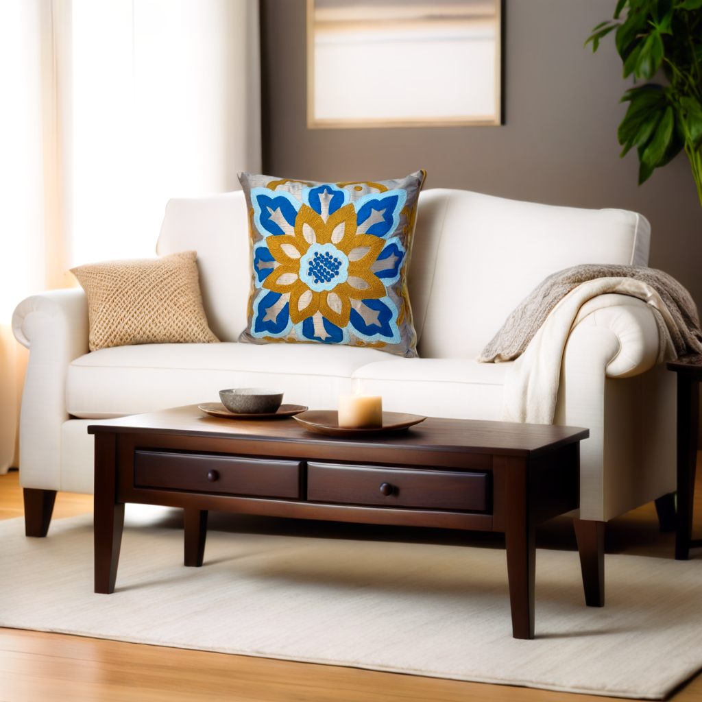 Decorative Cushion Cover |Aari work| 16 by 16| Cotton Fabric|Modern Design|cc|emb|