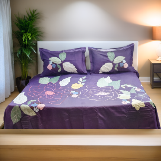 Blossoms Designer embroidered all over floral design Bedcover wit 2 pillows.