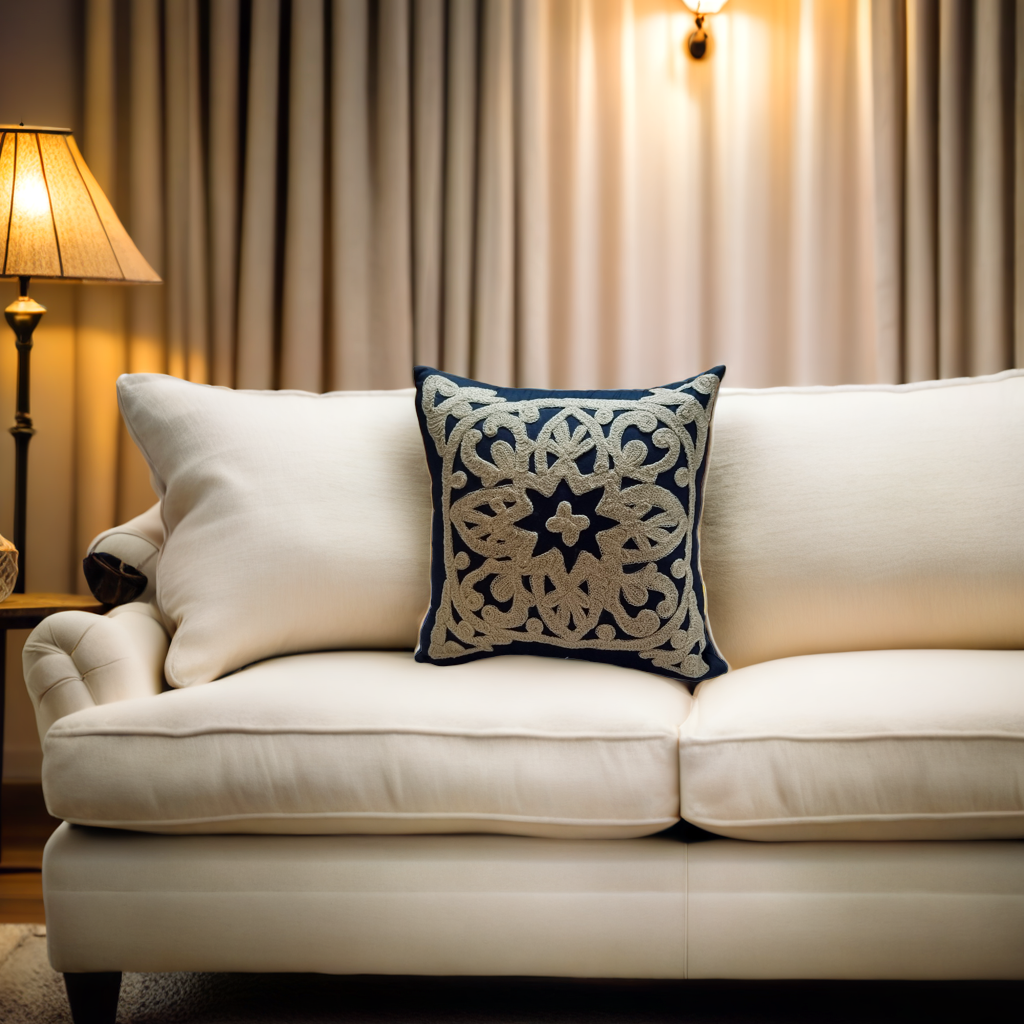 Blossoms Designer Cushion cover with Aari work all over