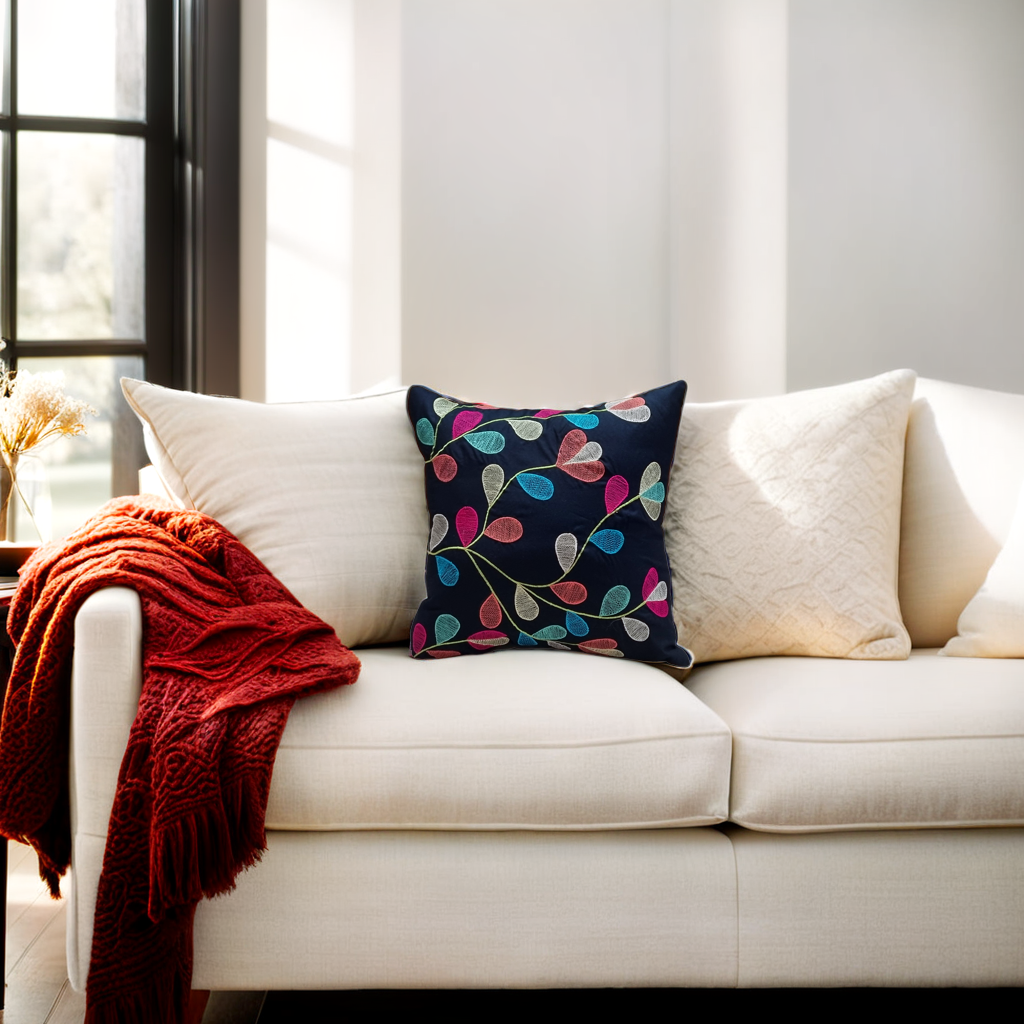 Decorative Cushion Cover | embroidery work| 16 by 16| Cotton Fabric|Modern Design.