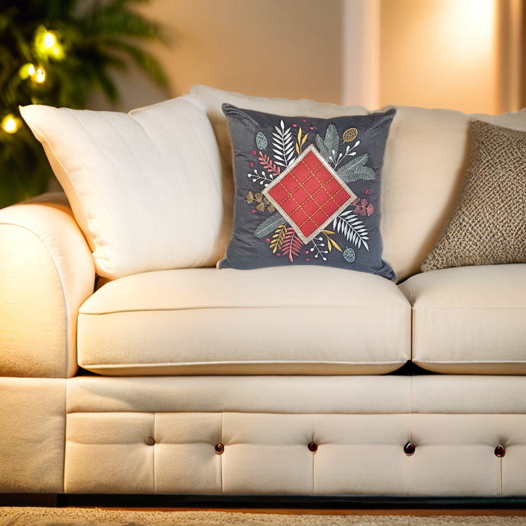 Blossoms Decorative Cushion Cover |embroidery work| 16 by 16| Cotton Fabric|Modern Design|cc|emb|