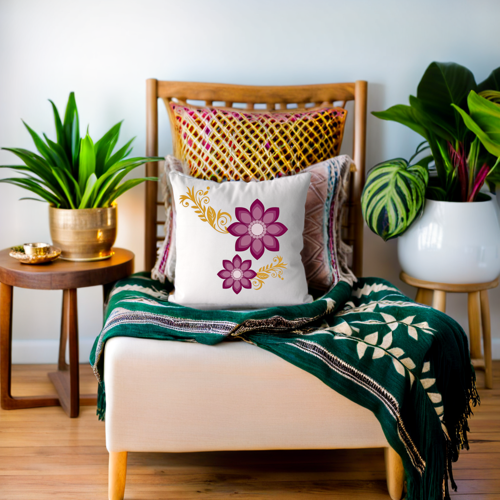 Blossoms Decorative Cushion Cover | embroidery work| 16 by 16| Cotton Fabric|Modern Design.