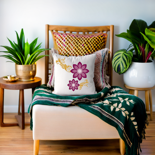 Blossoms Decorative Cushion Cover  | embroidery work| 16 by 16| Cotton Fabric|Modern Design.