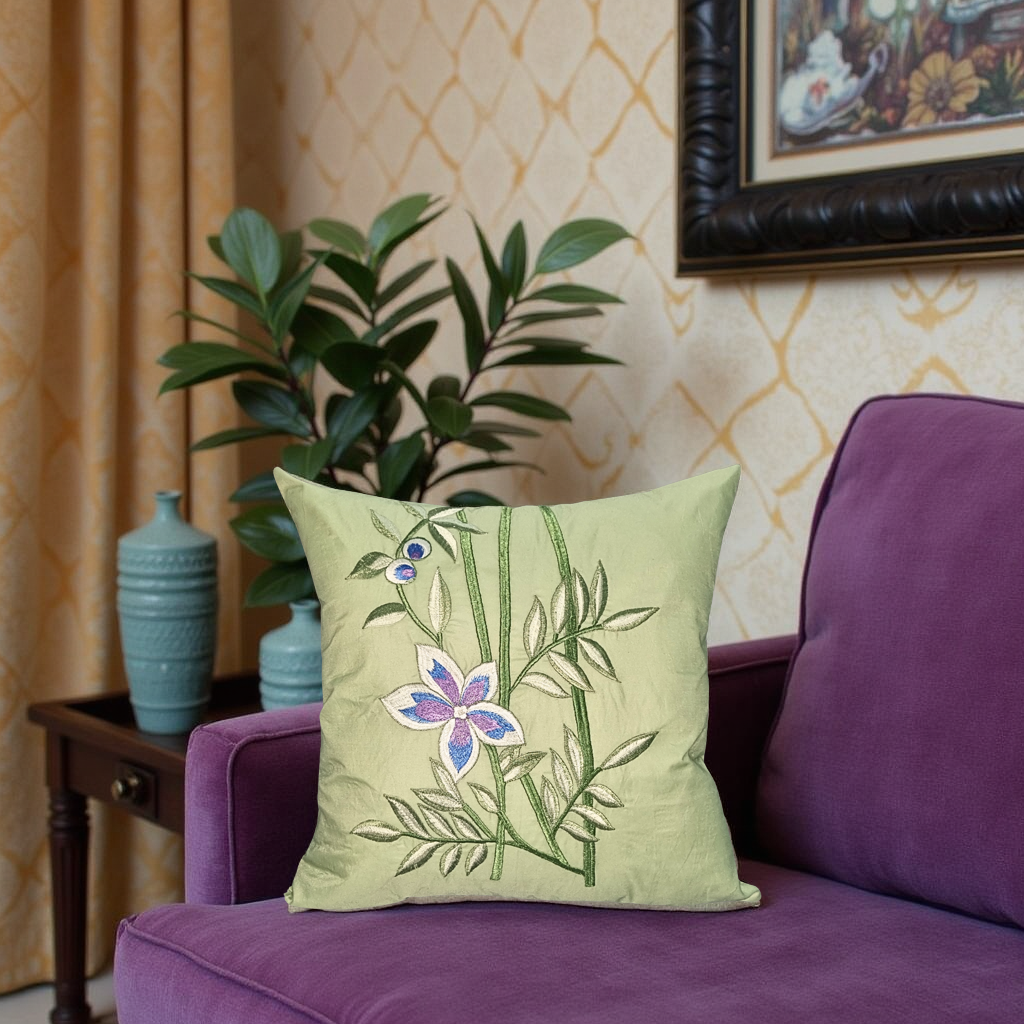 Blossoms Floral embroidered Cushion Cover with cotton fabric. 16x16 inch , 1 unit
