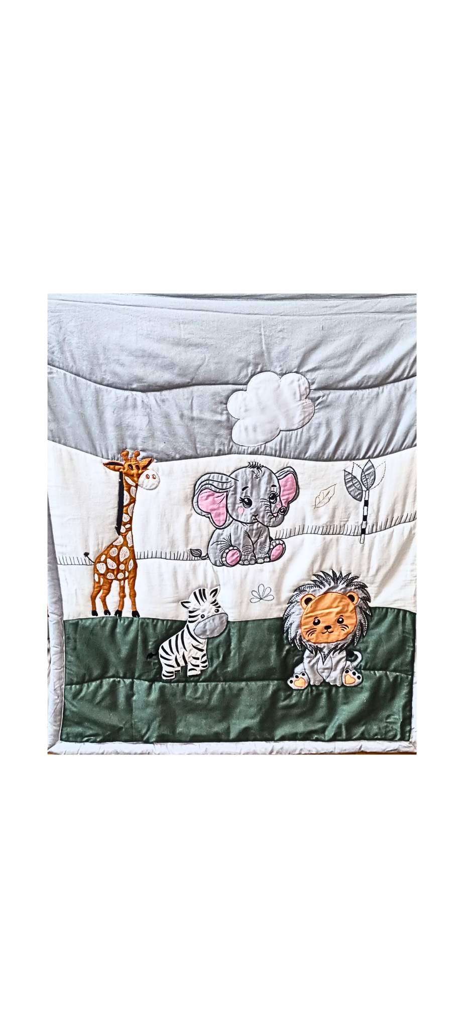 Blossoms kids jungle theme embroided patchwork pure cotton fabric quilt (35x40 inch ) age upto 4 years.