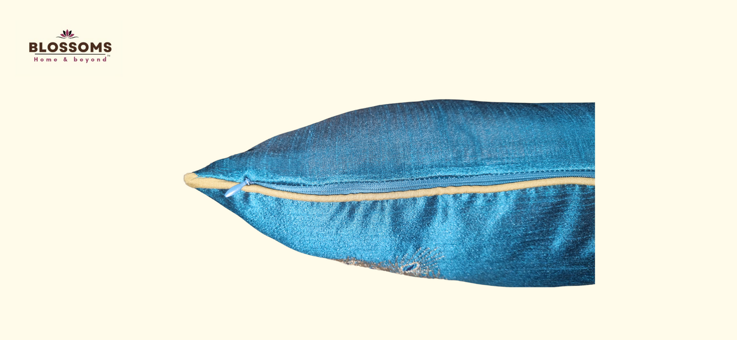 Blossoms Decorative Designer Cushion Cover |Swan Embroidered work| 16x16|inch, blue Fabric|modern Design.
