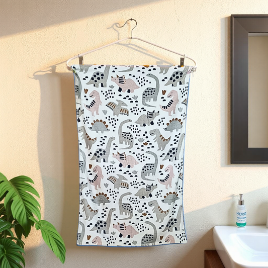 Blossoms kids "White Dinos" cartoon printed Towels | 100% Cotton towels| | safe for kids | big size -29x47 inch | set of 1 pc .