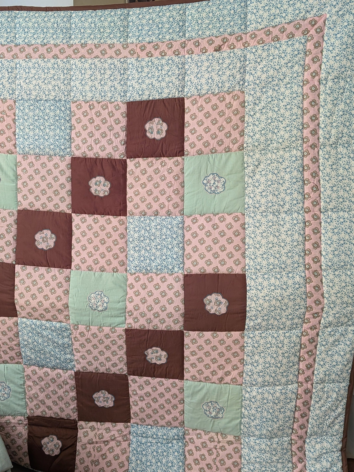Blossoms patchwork embroidered, quilt cum bedcover