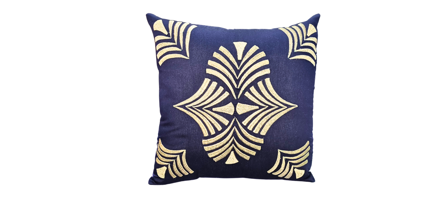Blossoms blue cotton Cushion covers| 16x16 inch | super premium zari embroidery | pack of 1