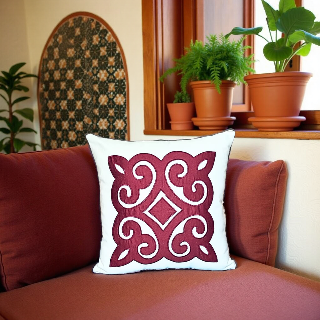Blossoms Decorative Designer Cushion Cover |Embroidered work| 16x16|inch, off white cotton Fabric|modern Design.