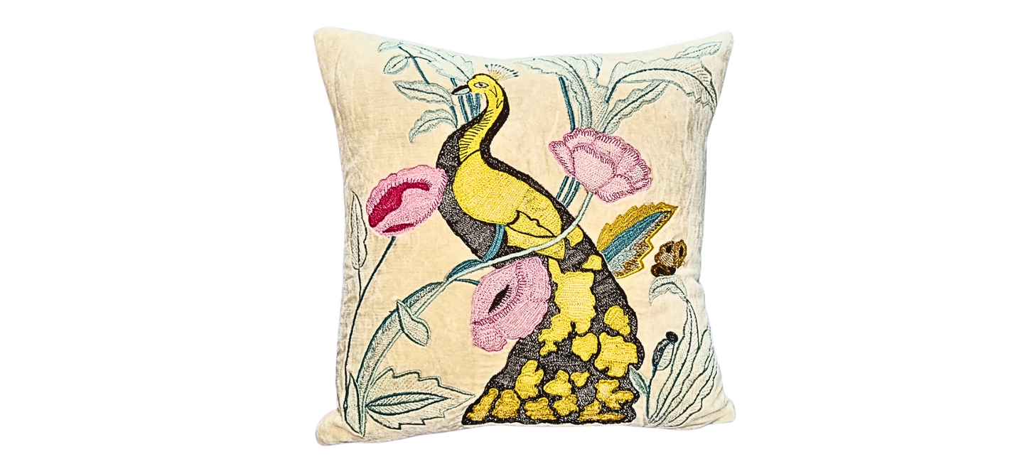 Blossoms cream velvet Cushion covers| 16x16 inch | super premium embroidery | pack of 1