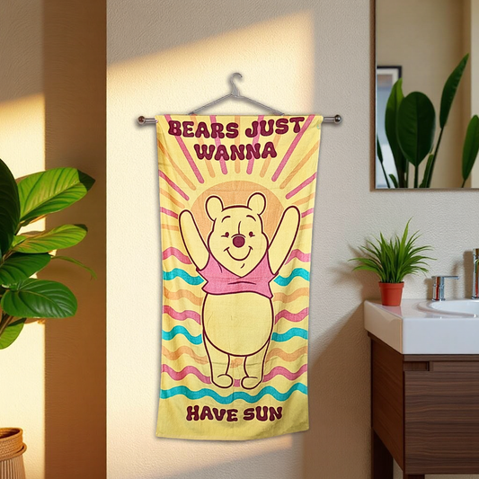 Blossoms kids "Winnie the Pooh" cartoon printed Towels | 100% Cotton towels| | safe for kids | big size -30x60 inch | set of 1 pc .