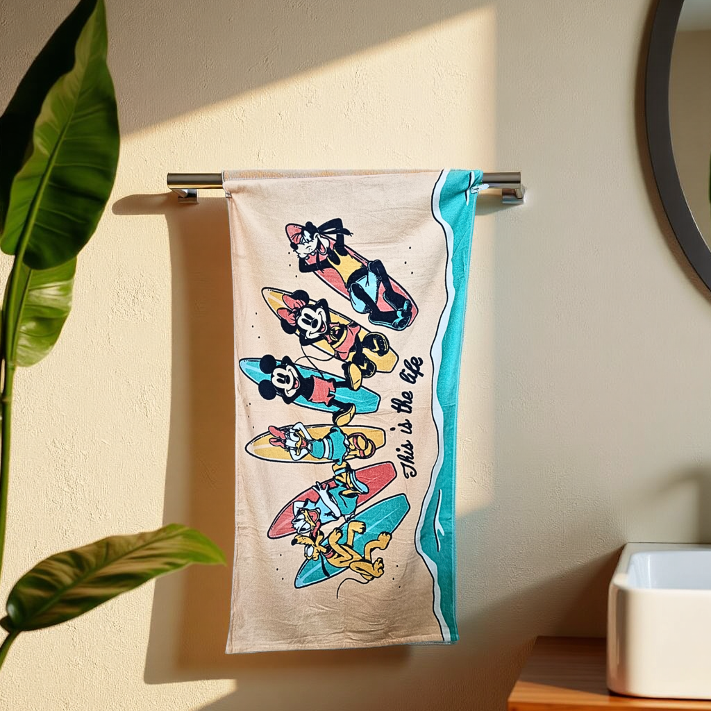 Blossoms kids Mickey mouse & Goofy cartoon printed Towels | 100% Cotton towels| | safe for kids | big size -29x62 inch | set of 1 pc .