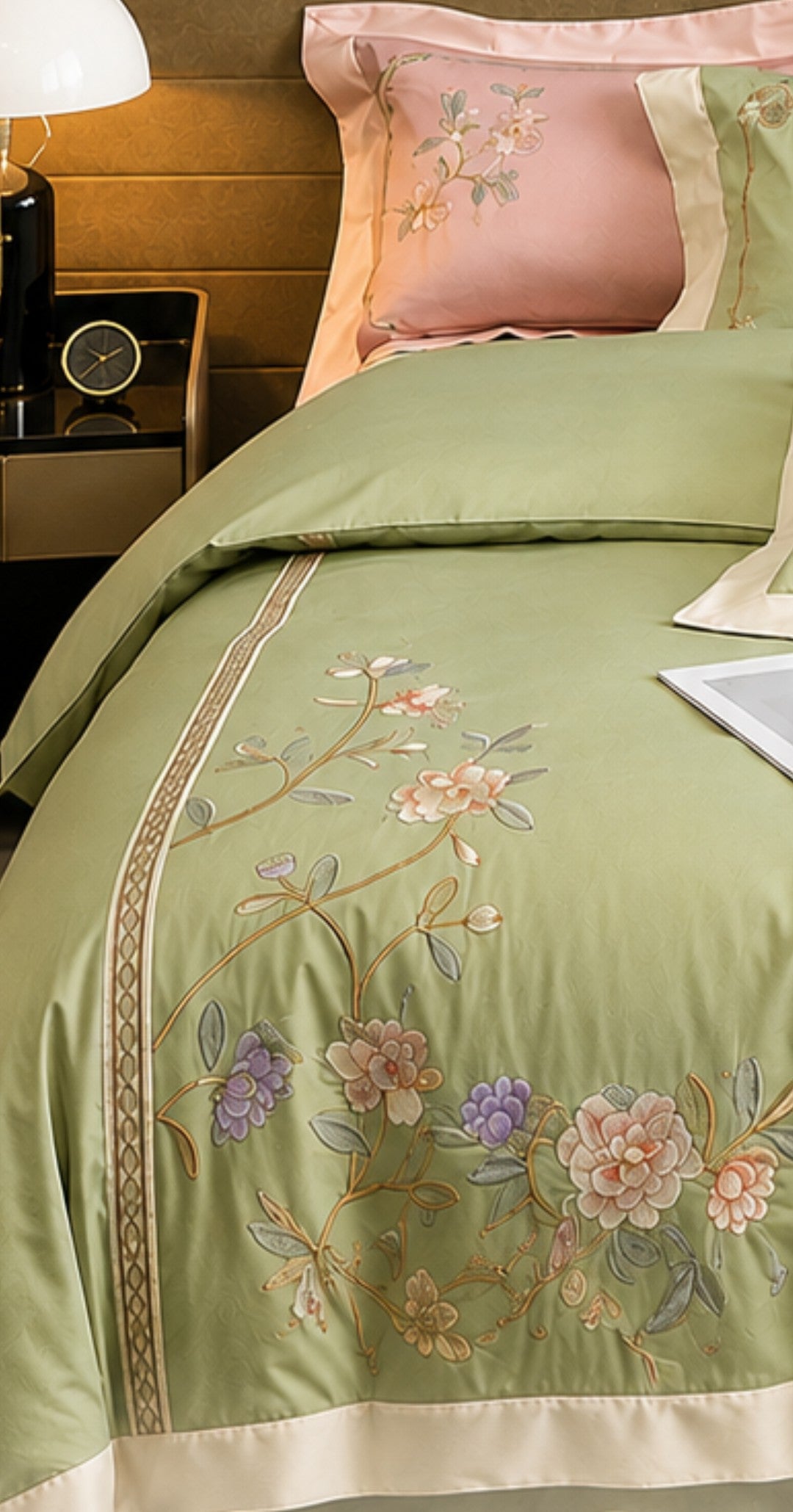 Blossoms designer quilted embroidered bedcover . 100*100 inch .