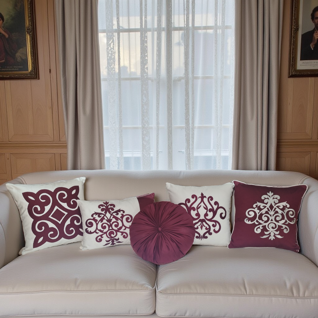 Blossoms Set of 5 pcs set of Decorative Designer Cushion Covers |Embroidered work| 16x16|inch and 1 round . Cotton Fabric|Modern Design. Set of 5 pcs