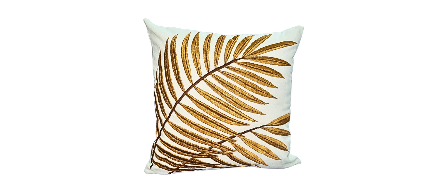 Blossoms 5 pcs designer modern leaf pattern Cushion Covers set with 1 leaf filler cushion.
