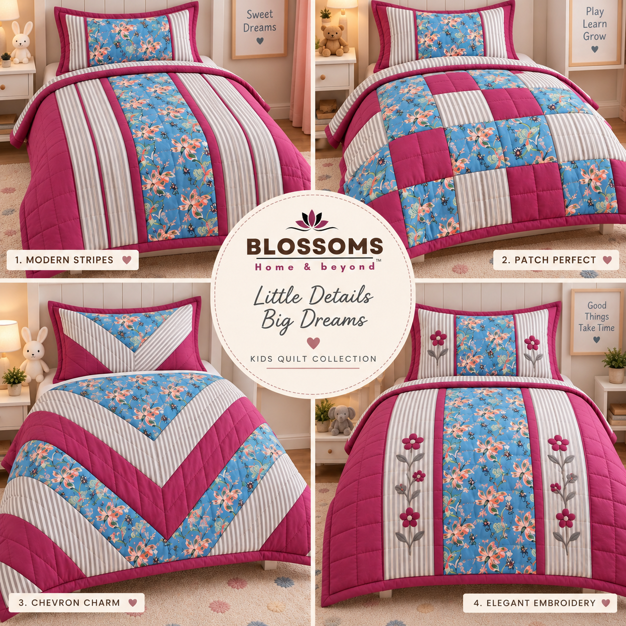 Blossoms Premium patchwork quilt cum bedcover with 2 pillow covers .