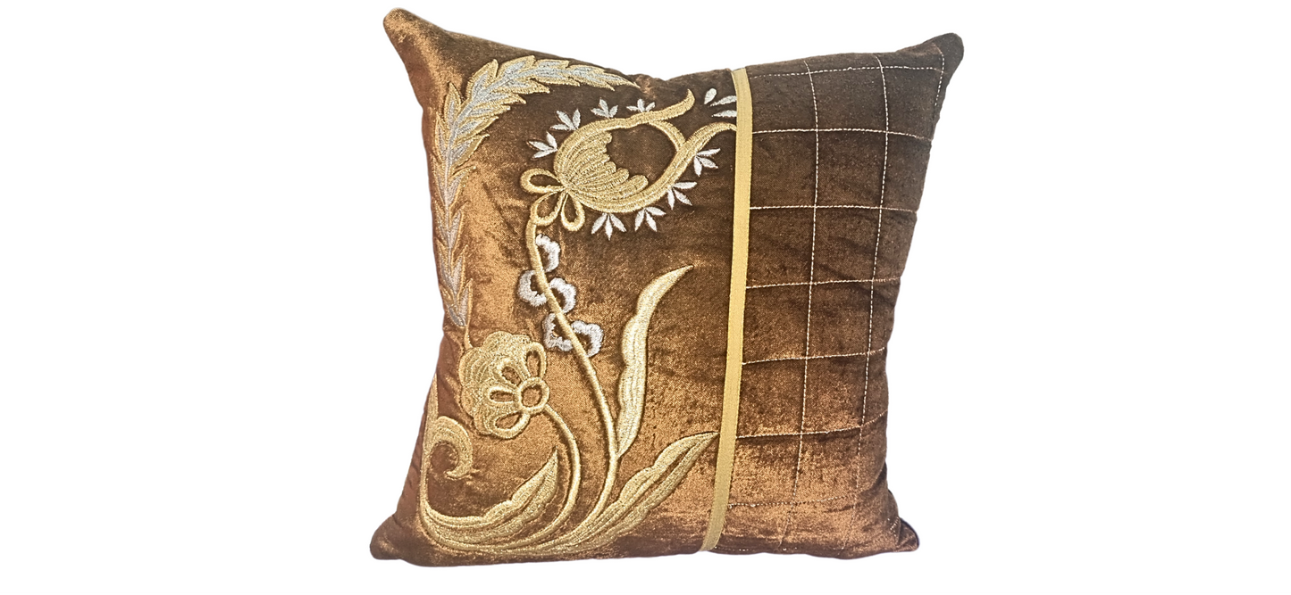 Blossoms Decorative Designer Cushion Cover |Embroidered work| 16x16|inch, velvet Fabric|modern quited Design.