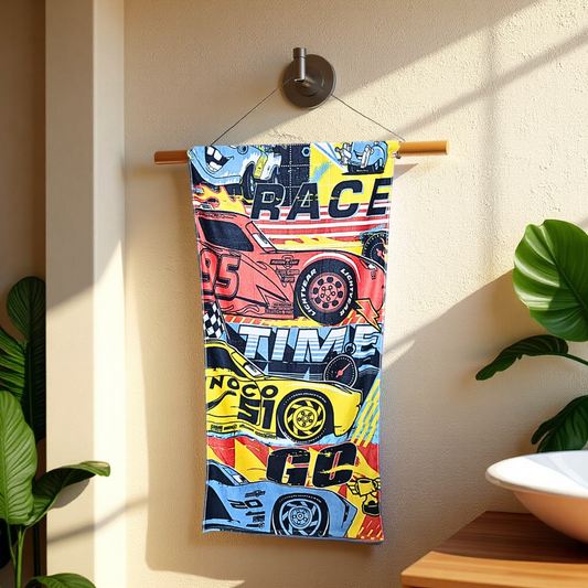 Blossoms kids "McQueen car wheels" cartoon printed Towels | 100% Cotton towels| | safe for kids | big size -29x62 inch | set of 1 pc .