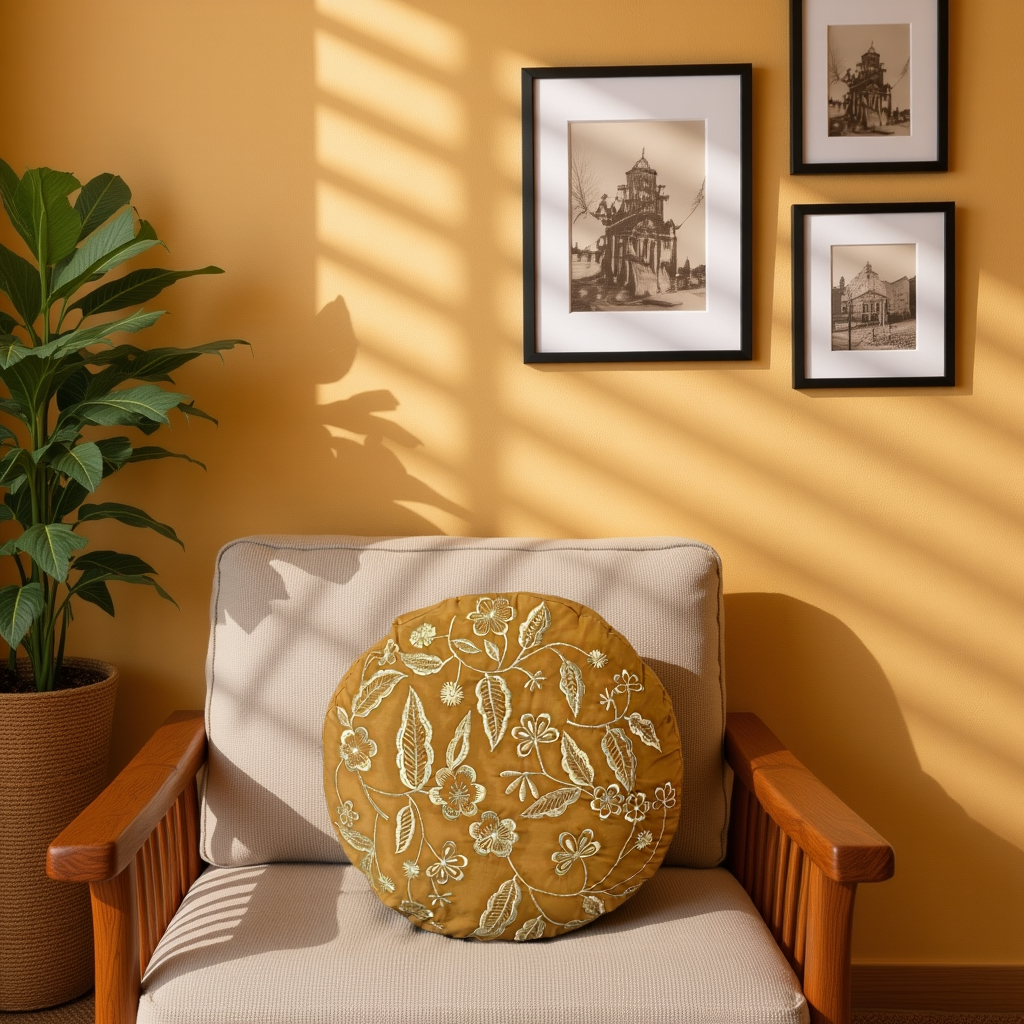 Blossoms 5 pcs exclusive designer embroidered cotton Cushion Cover set | 16x16* inch. 4 cushion covers | 1 round cushion with filler | Concept design cushion covers | pack of 5 pcs.