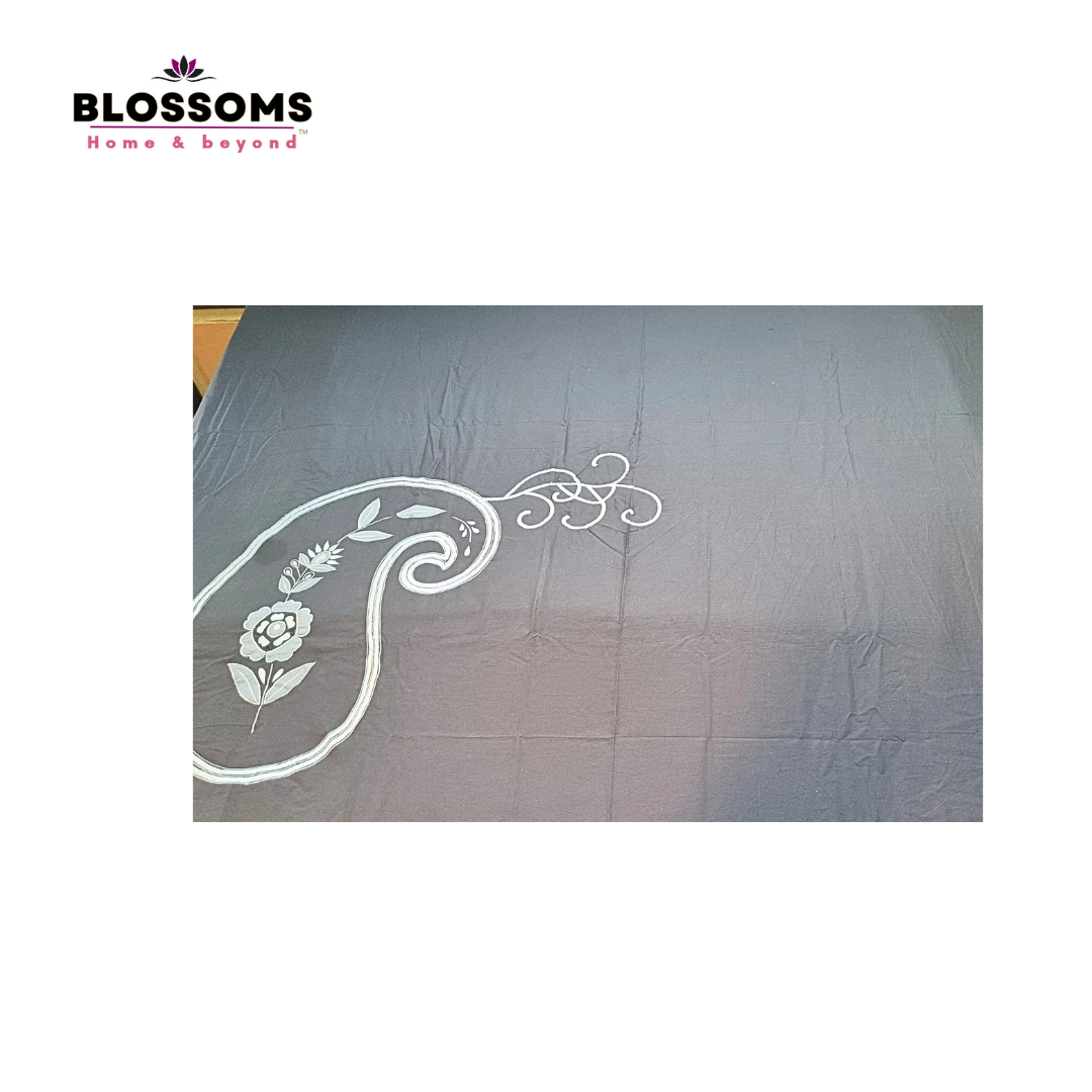 Blossoms Grey pure cotton paisley embroided bedsheet with embroided 2 pillow case.