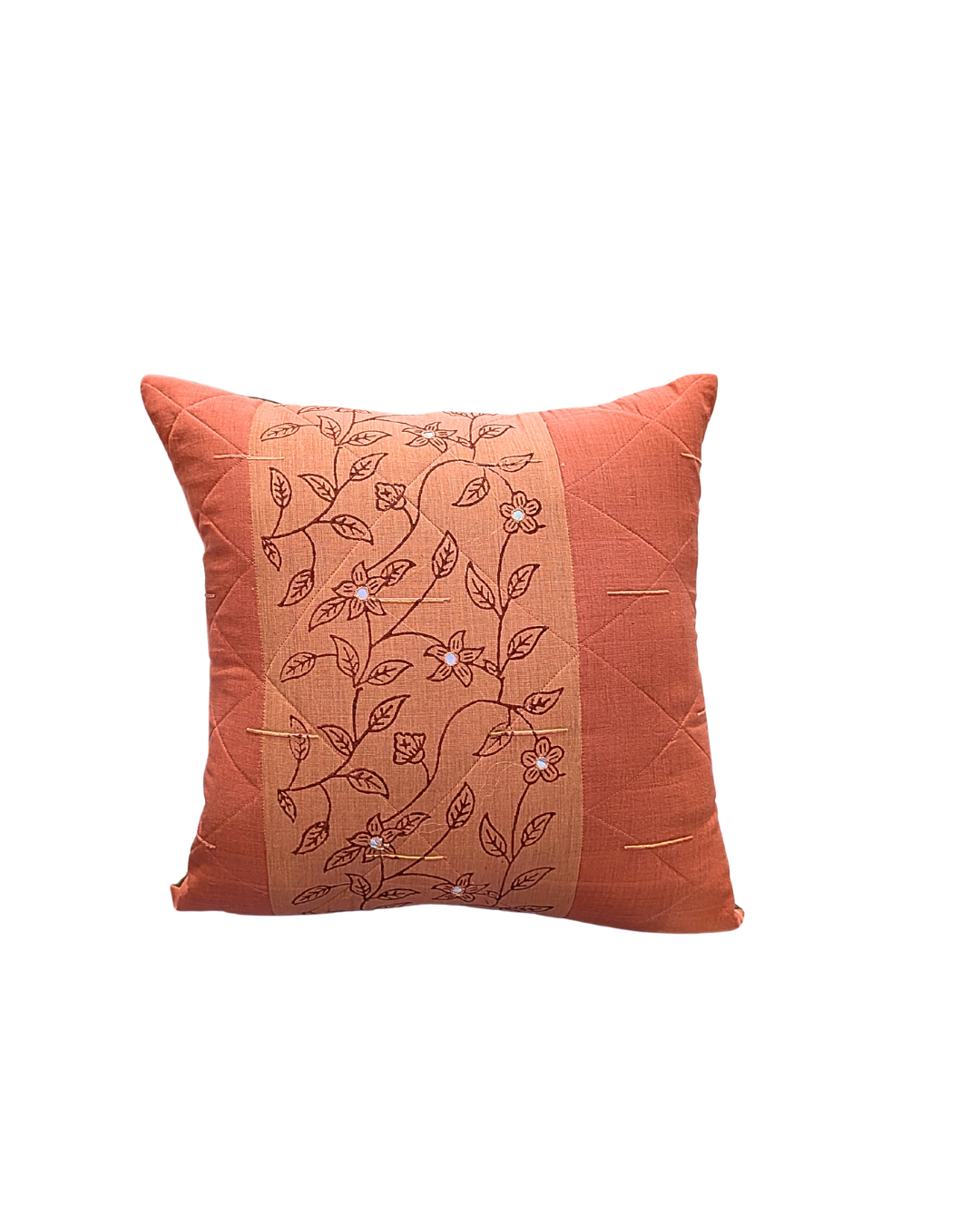 Blossoms embroidered Rust cotton Cushion Cover | 14*14 inch cushion covers| floral embroidery | pack of 1