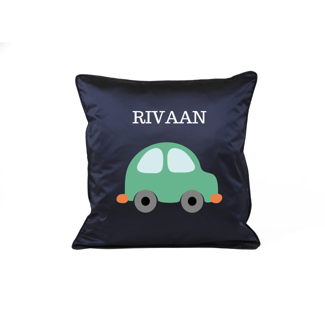 "Kids Car" theme embroidered personalised cushion.Best for gifting.Name can be changed