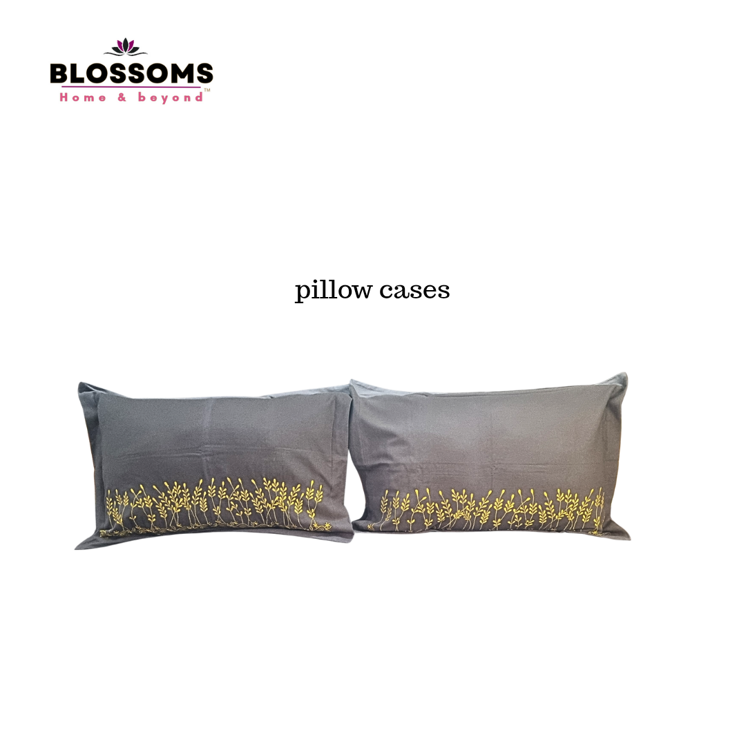 Blossoms grey colour embroidered bedsheet and pillow cases. | pure cotton | | big size| | 2 pillow cases|.