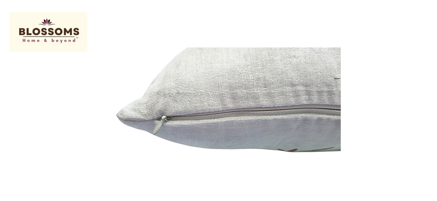 Blossoms Decorative Designer Cushion Cover |Embroidered work| 16x16|inch, off white cotton Fabric|modern Design.