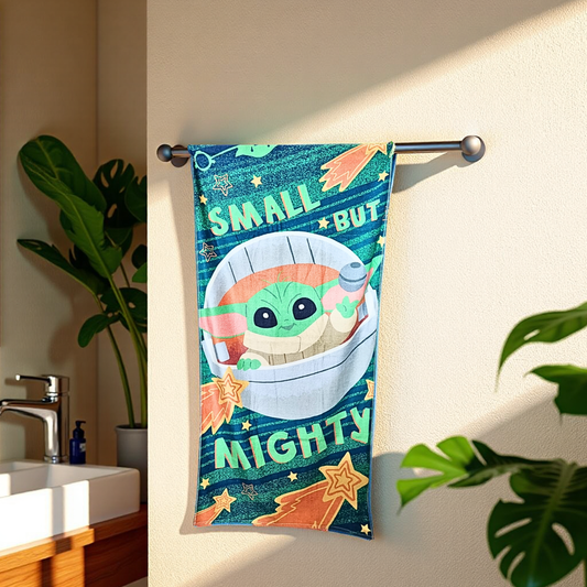 Blossoms kids "Baby Yoda" cartoon printed Towels | 100% Cotton towels| | safe for kids | big size 36x62 inch | set of 1 pc .