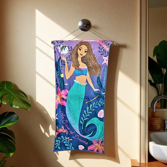 Blossoms kids "The Little Mermaid" cartoon printed Towels | 100% Cotton towels| | safe for kids | big size 29x62 inch | set of 1 pc .
