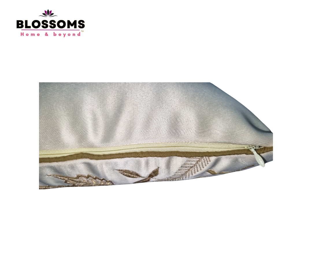 Blossoms Decorative Designer Cushion Cover |zari Embroidered work| 12x18 |inch, glace cotton satin Fabric|modern floral design . Set of 1 .